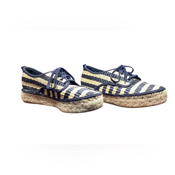 LOEFFLER RANDALL Alfie Raffia Black Tan Striped Espadrille Sneakers - Picture 7 of 12